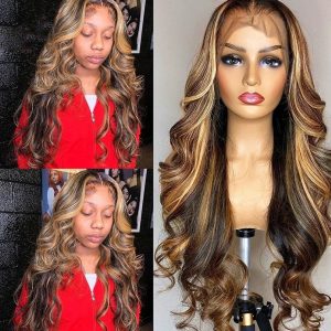 Front Lace Wig 134 - Long Curly Gradient Color Wig for Head Covering