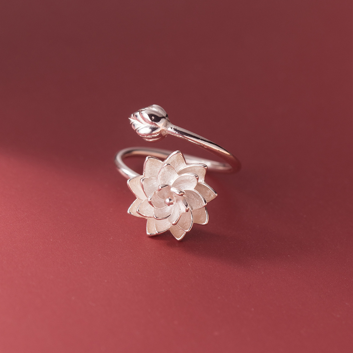 Argent Pur Chinese Style Elegant Adjustable Opening Ring in Pure White Lotus Design - Image 3