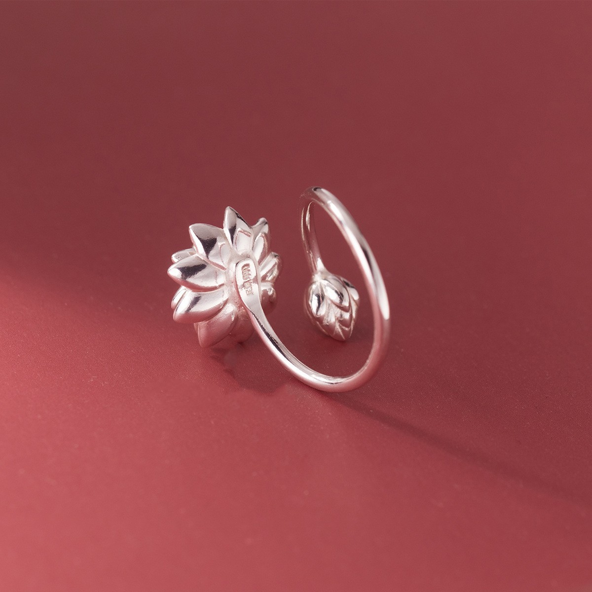 Argent Pur Chinese Style Elegant Adjustable Opening Ring in Pure White Lotus Design - Image 6
