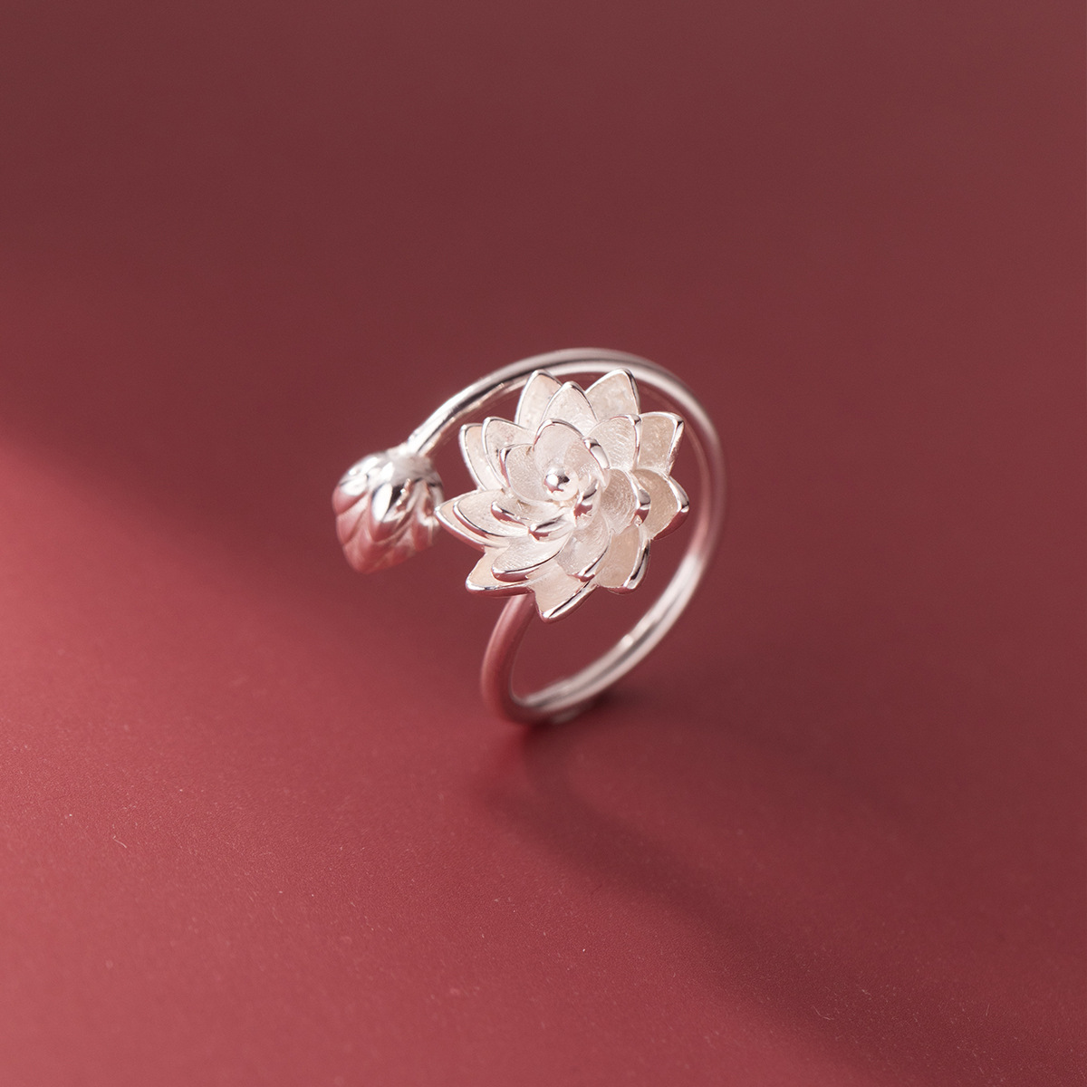Argent Pur Chinese Style Elegant Adjustable Opening Ring in Pure White Lotus Design - Image 7