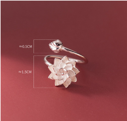 Argent Pur Chinese Style Elegant Adjustable Opening Ring in Pure White Lotus Design - Image 9