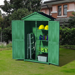 Outdoor 35.6x18.1x66.15 L Wood Storage Shed - Garden Tool Cabinet with Waterproof Asphalt Roof, Double Doors & Multi-Tier Shelves in Forest Green