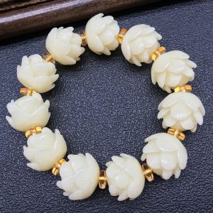 Elegant Three-Layer Lotus Knot Bracelet with White Beads - Unique Single Ring Design