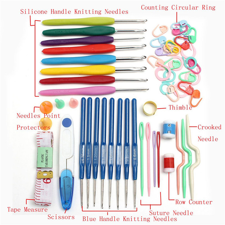 Handmade Wool Crochet Tool Set - Complete Combination Bag with Metal Aluminum Yarn Needle