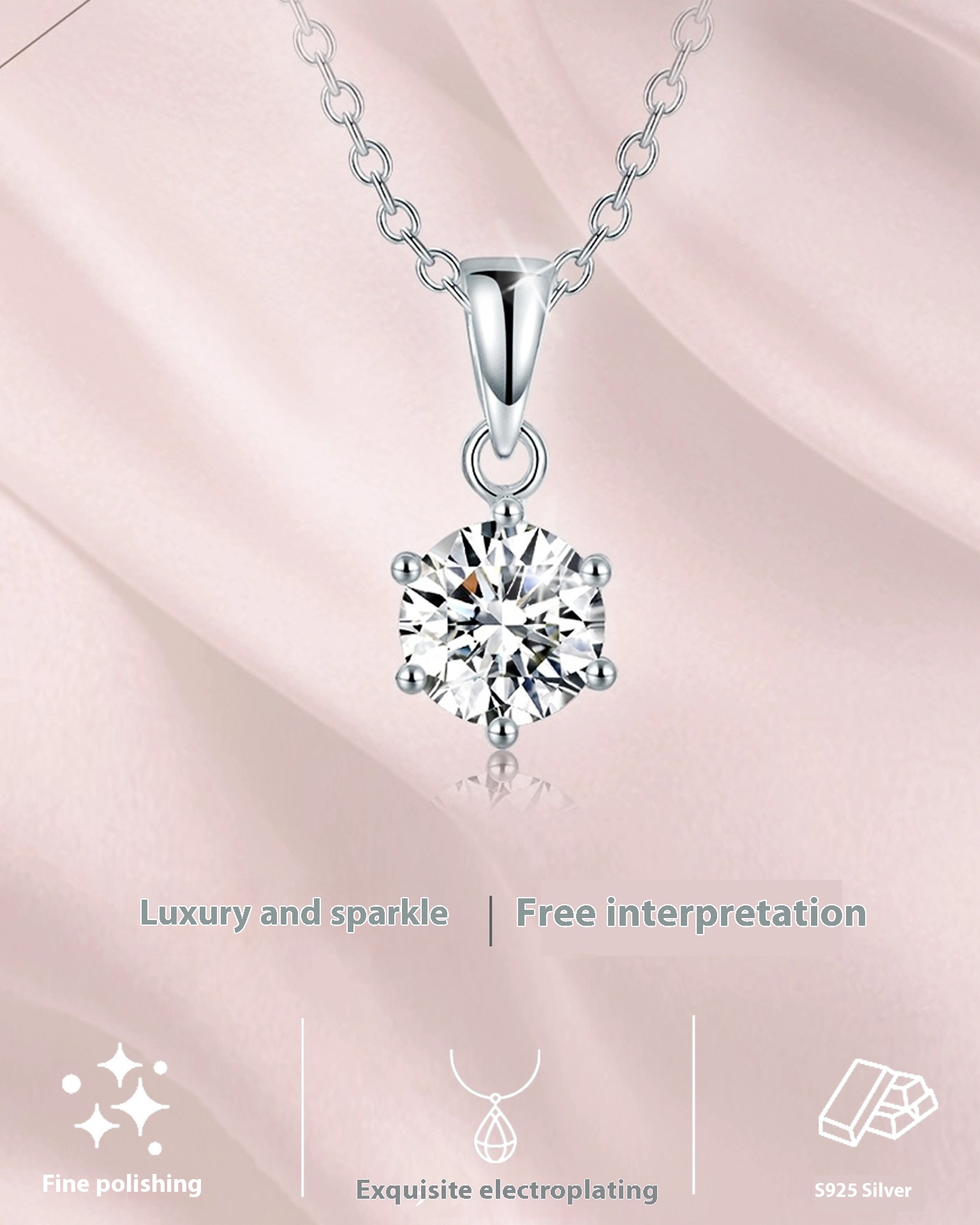 Versatile High-Quality Moissanite Six-Claw Pendant Clavicle Chain 925 Silver Necklace for Women - Image 4