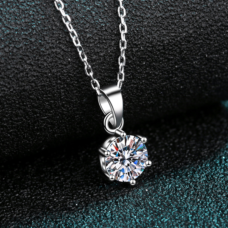 Versatile High-Quality Moissanite Six-Claw Pendant Clavicle Chain 925 Silver Necklace for Women - Image 9