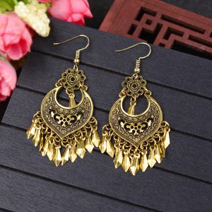 Bohemian Retro Royal Court Style Nepalese Exotic Ethnic Distressed Gold Earrings