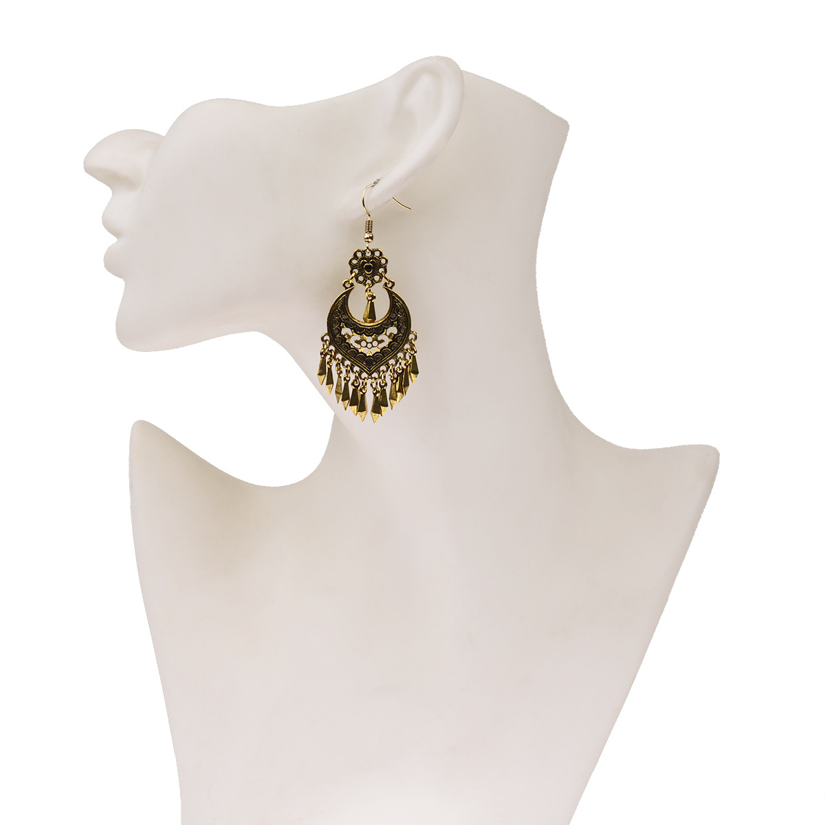 Bohemian Retro Royal Court Style Nepalese Exotic Ethnic Distressed Gold Earrings - Image 4