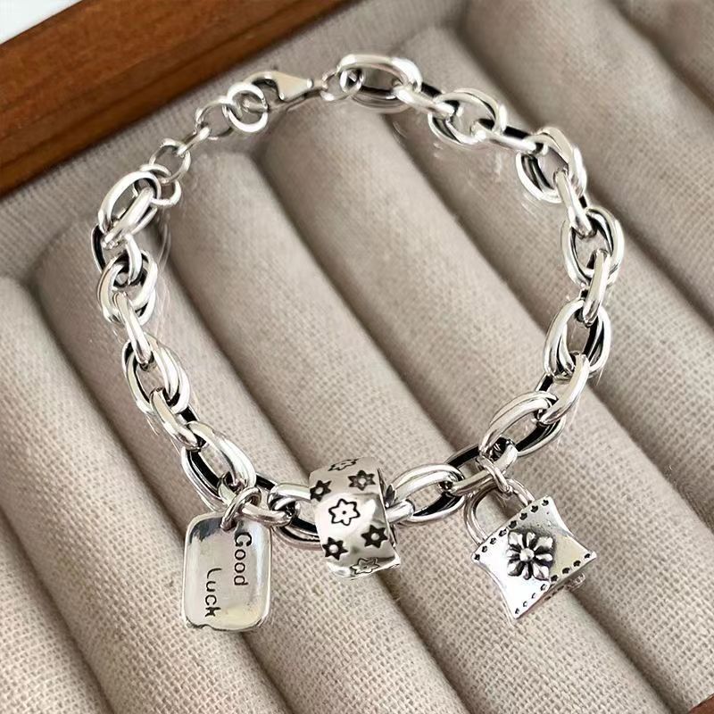 Vintage Presbyopic Lock Head Distressed Hip Hop Pendant Bracelet for New Year - Image 7