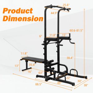 Power Tower Parallel Bar Station with Bench & Chin-Up Bar Holder for Strength Training