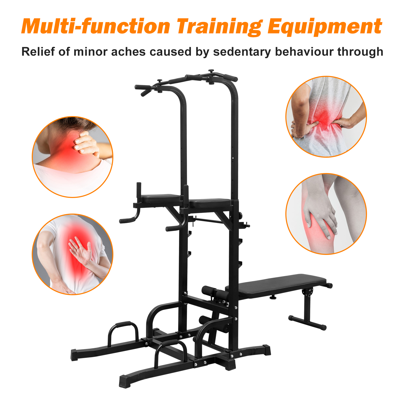 Power Tower Parallel Bar Station with Bench & Chin-Up Bar Holder for Strength Training - Image 3
