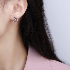 Elegant 925 Silver Round Tree Zircon Earrings for Women - Stylish & Chic