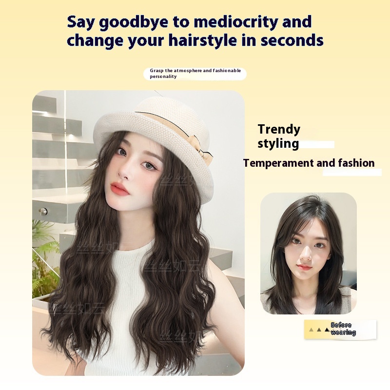 Stylish Summer Hat Wig for Women - Long Hair Fashion Accessory - Image 2