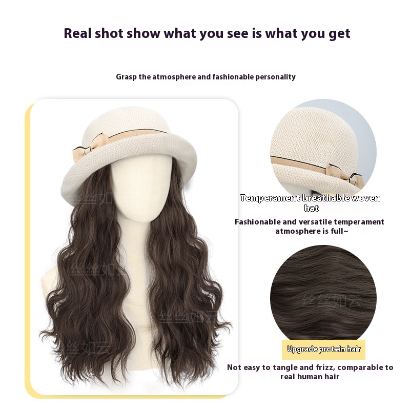 Stylish Summer Hat Wig for Women - Long Hair Fashion Accessory - Image 5