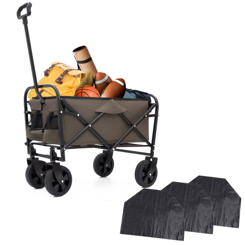Minimeetall Heavy Duty Collapsible Beach Wagon Cart - Multi-Use Utility Cart with 3 Plastic Liner Bags, Olive Green