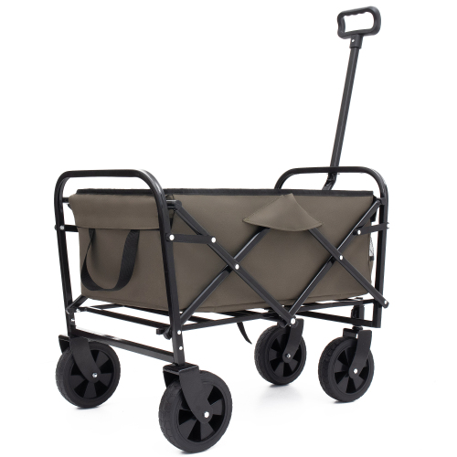 Minimeetall Heavy Duty Collapsible Beach Wagon Cart - Multi-Use Utility Cart with 3 Plastic Liner Bags, Olive Green - Image 4