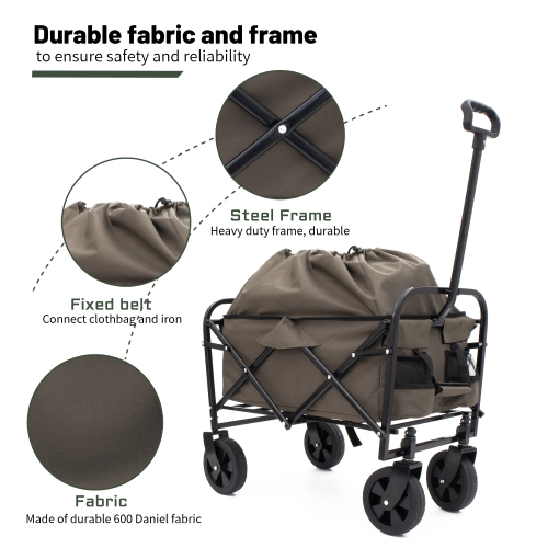 Minimeetall Heavy Duty Collapsible Beach Wagon Cart - Multi-Use Utility Cart with 3 Plastic Liner Bags, Olive Green - Image 6