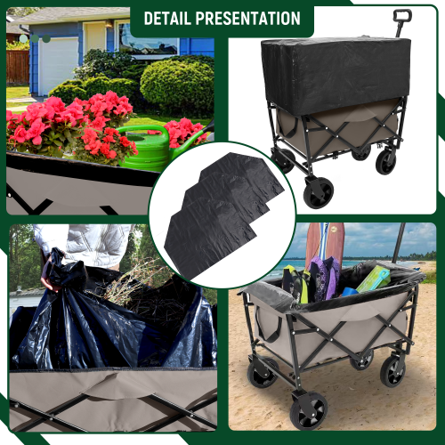 Minimeetall Heavy Duty Collapsible Beach Wagon Cart - Multi-Use Utility Cart with 3 Plastic Liner Bags, Olive Green - Image 15