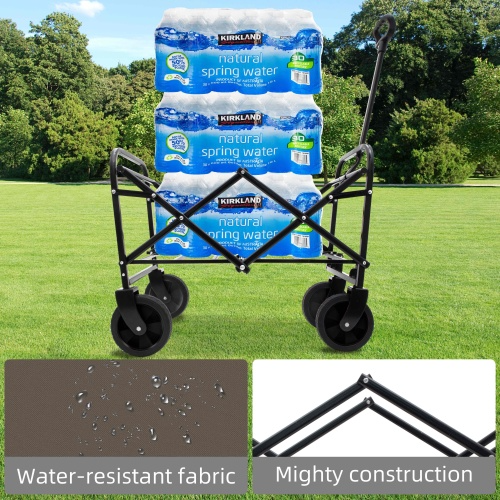 Minimeetall Heavy Duty Collapsible Beach Wagon Cart - Multi-Use Utility Cart with 3 Plastic Liner Bags, Olive Green - Image 16