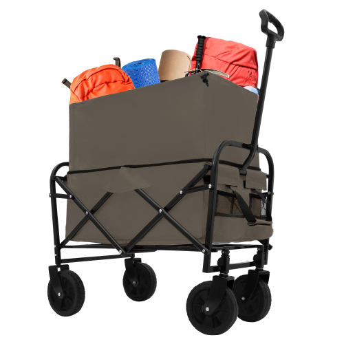 Minimeetall Heavy Duty Collapsible Beach Wagon Cart - Multi-Use Utility Cart with 3 Plastic Liner Bags, Olive Green - Image 18