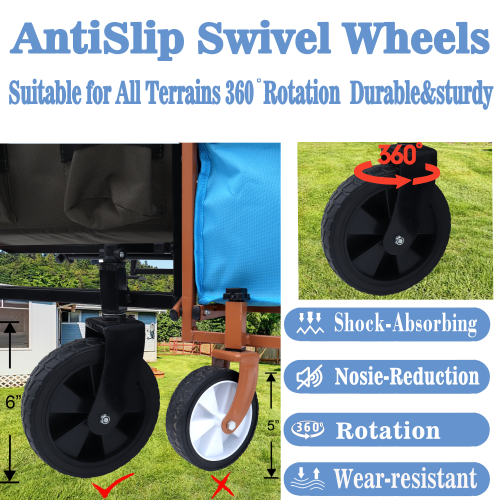 Minimeetall Heavy Duty Collapsible Beach Wagon Cart - Multi-Use Utility Cart with 3 Plastic Liner Bags, Olive Green - Image 20