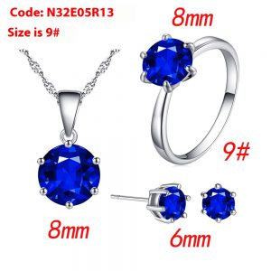 Elegant Six-Claw Color Zircon Necklace, Ear Studs, and Ring Wedding Set