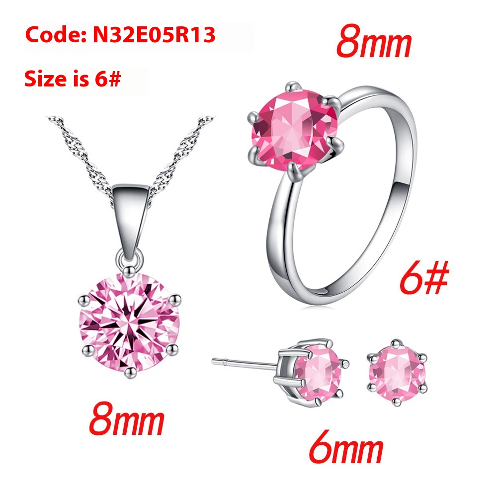 Elegant Six-Claw Color Zircon Necklace, Ear Studs, and Ring Wedding Set - Image 2
