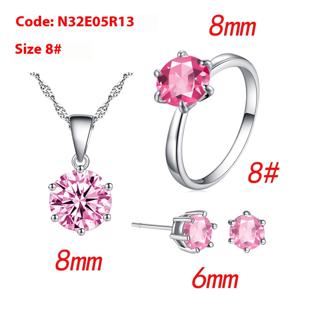 Elegant Six-Claw Color Zircon Necklace, Ear Studs, and Ring Wedding Set - Image 4