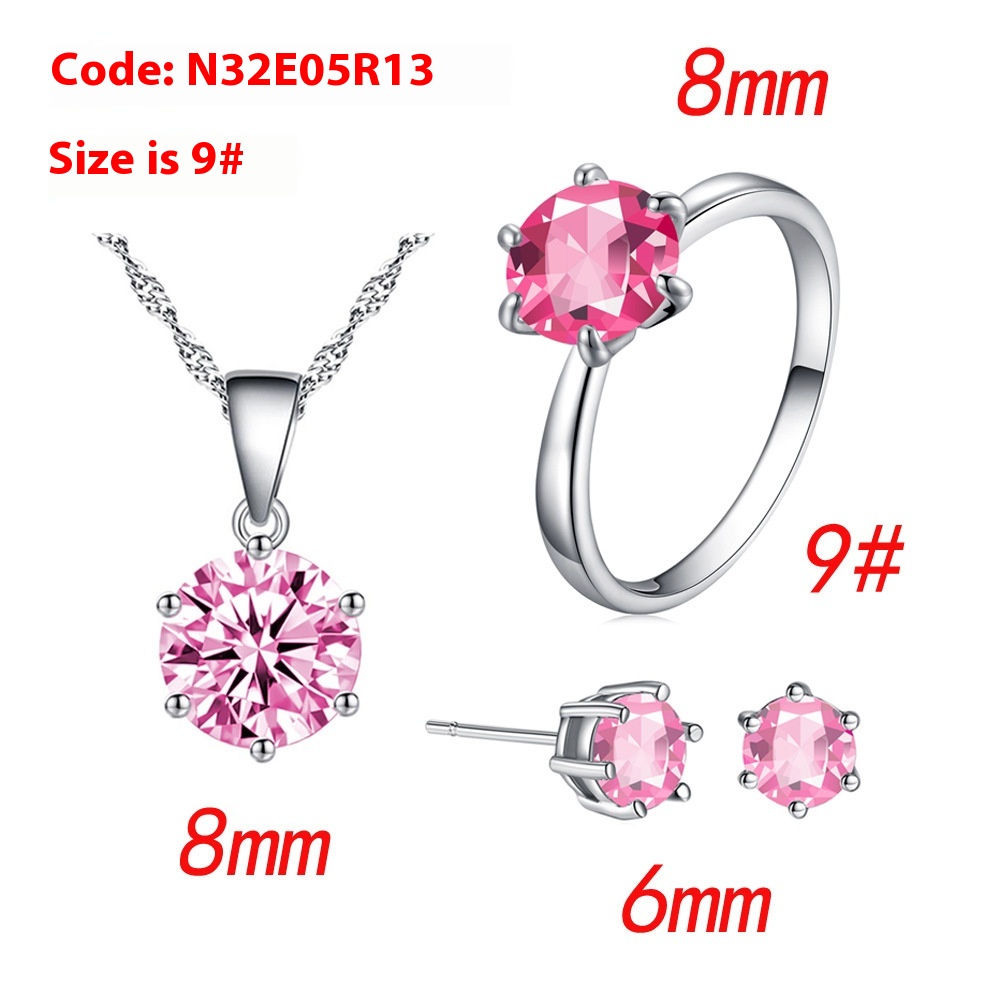 Elegant Six-Claw Color Zircon Necklace, Ear Studs, and Ring Wedding Set - Image 5