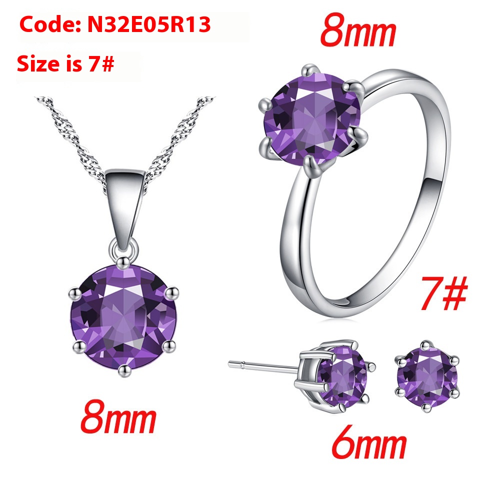 Elegant Six-Claw Color Zircon Necklace, Ear Studs, and Ring Wedding Set - Image 7