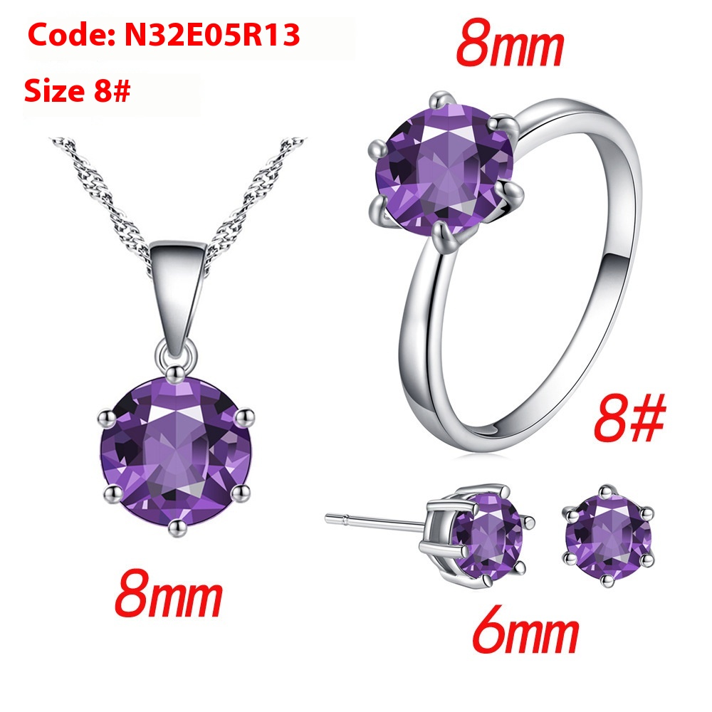 Elegant Six-Claw Color Zircon Necklace, Ear Studs, and Ring Wedding Set - Image 8