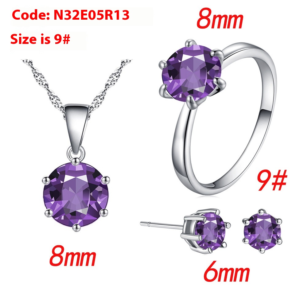 Elegant Six-Claw Color Zircon Necklace, Ear Studs, and Ring Wedding Set - Image 9