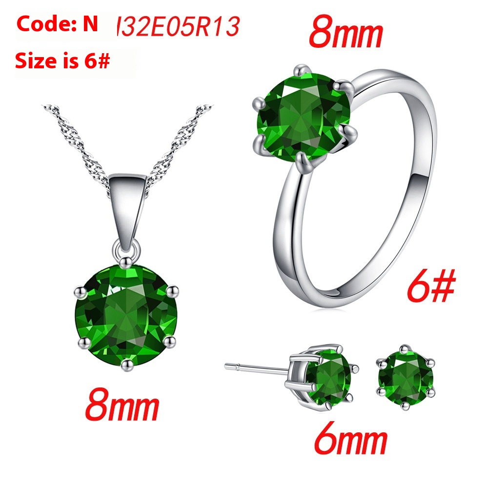 Elegant Six-Claw Color Zircon Necklace, Ear Studs, and Ring Wedding Set - Image 10