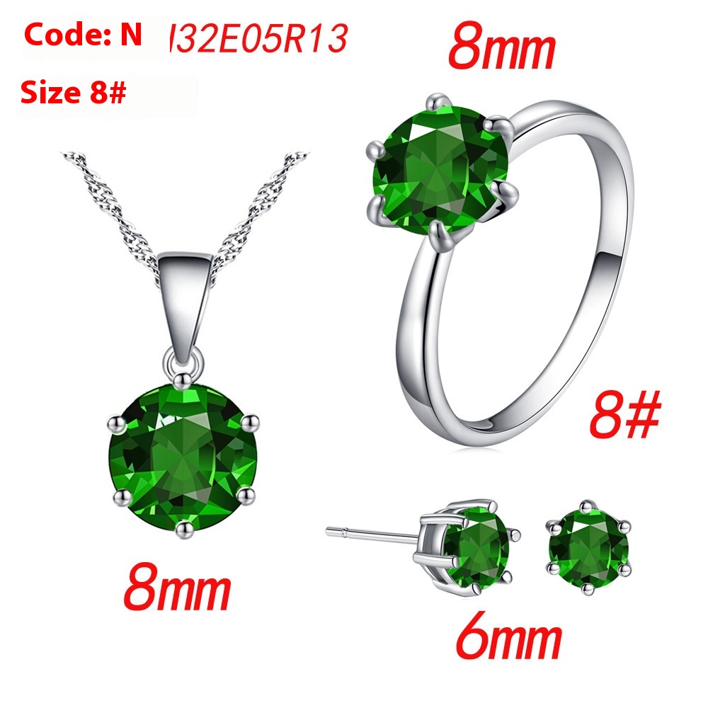 Elegant Six-Claw Color Zircon Necklace, Ear Studs, and Ring Wedding Set - Image 13
