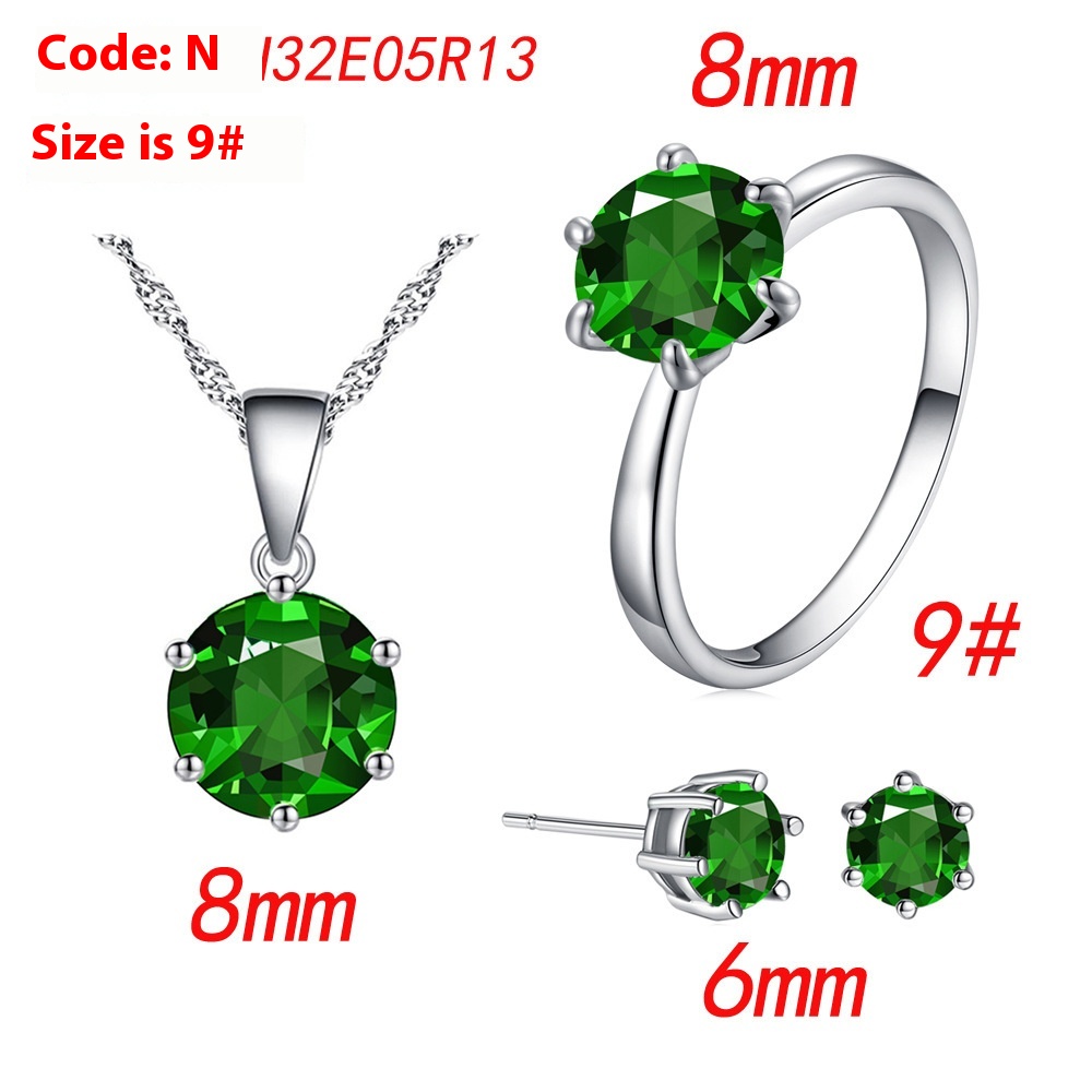 Elegant Six-Claw Color Zircon Necklace, Ear Studs, and Ring Wedding Set - Image 14