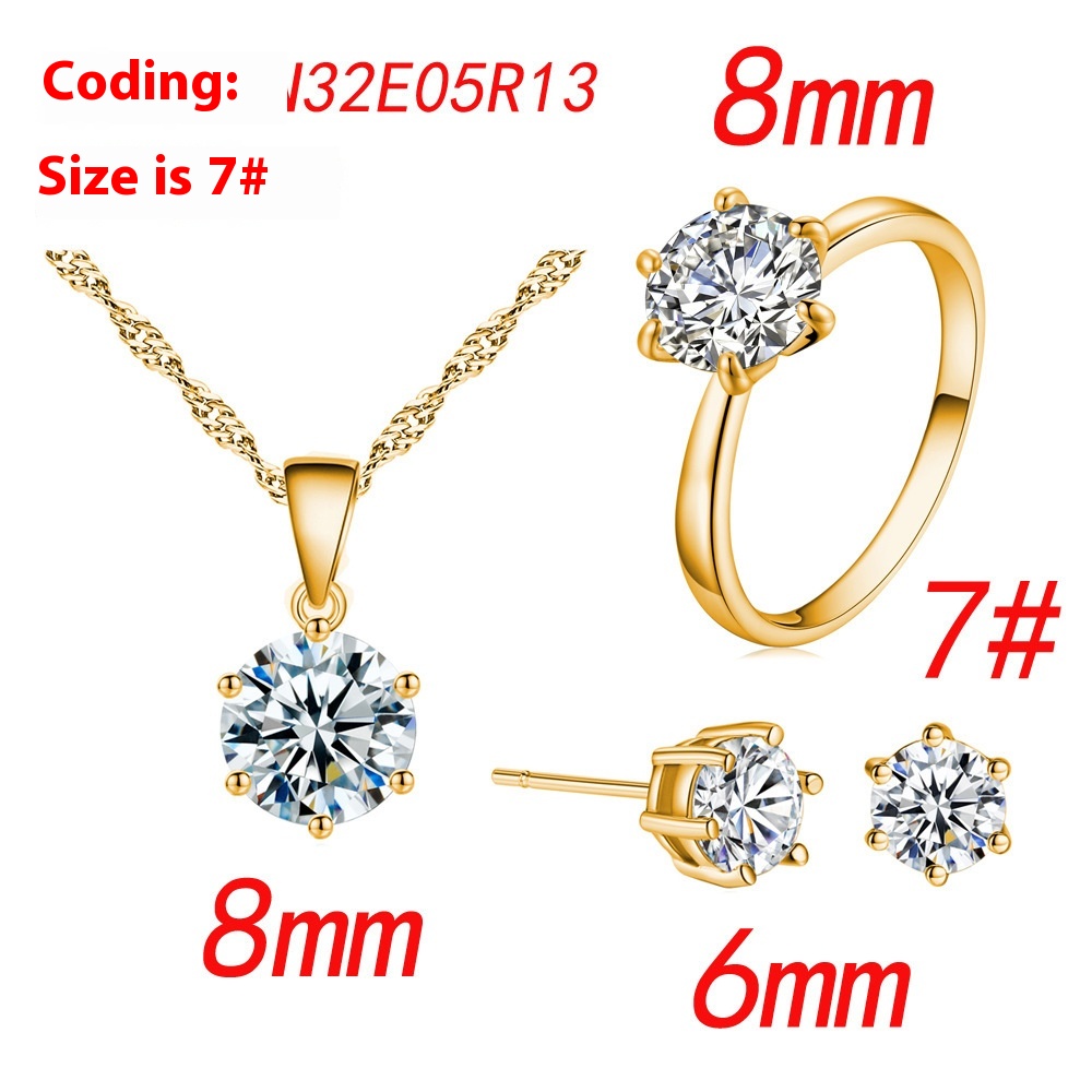 Elegant Six-Claw Color Zircon Necklace, Ear Studs, and Ring Wedding Set - Image 16