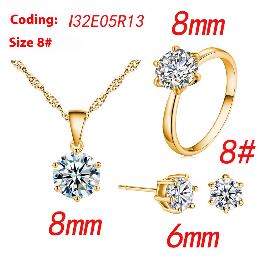 Elegant Six-Claw Color Zircon Necklace, Ear Studs, and Ring Wedding Set - Image 17