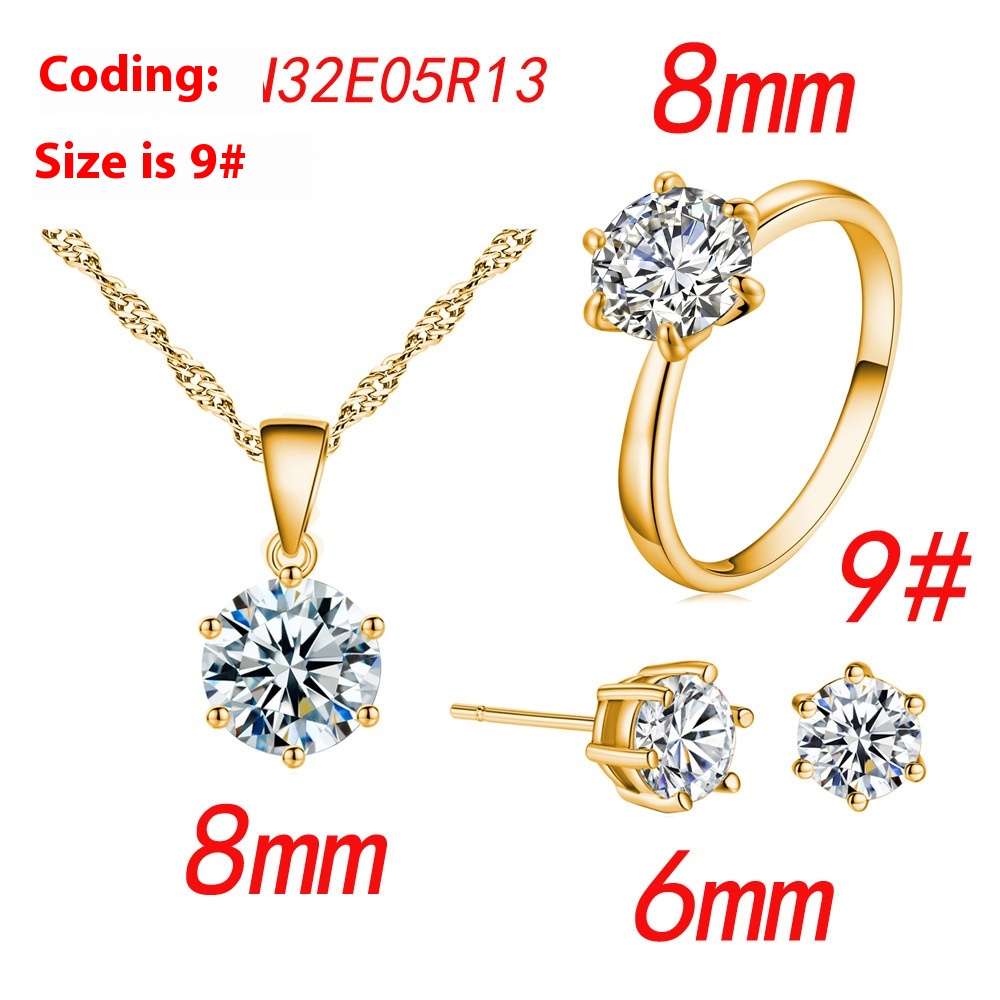 Elegant Six-Claw Color Zircon Necklace, Ear Studs, and Ring Wedding Set - Image 18
