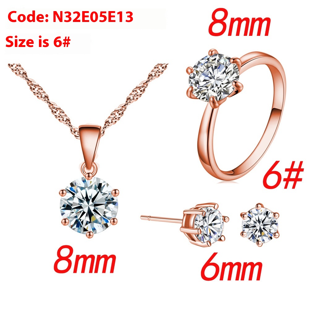 Elegant Six-Claw Color Zircon Necklace, Ear Studs, and Ring Wedding Set - Image 19