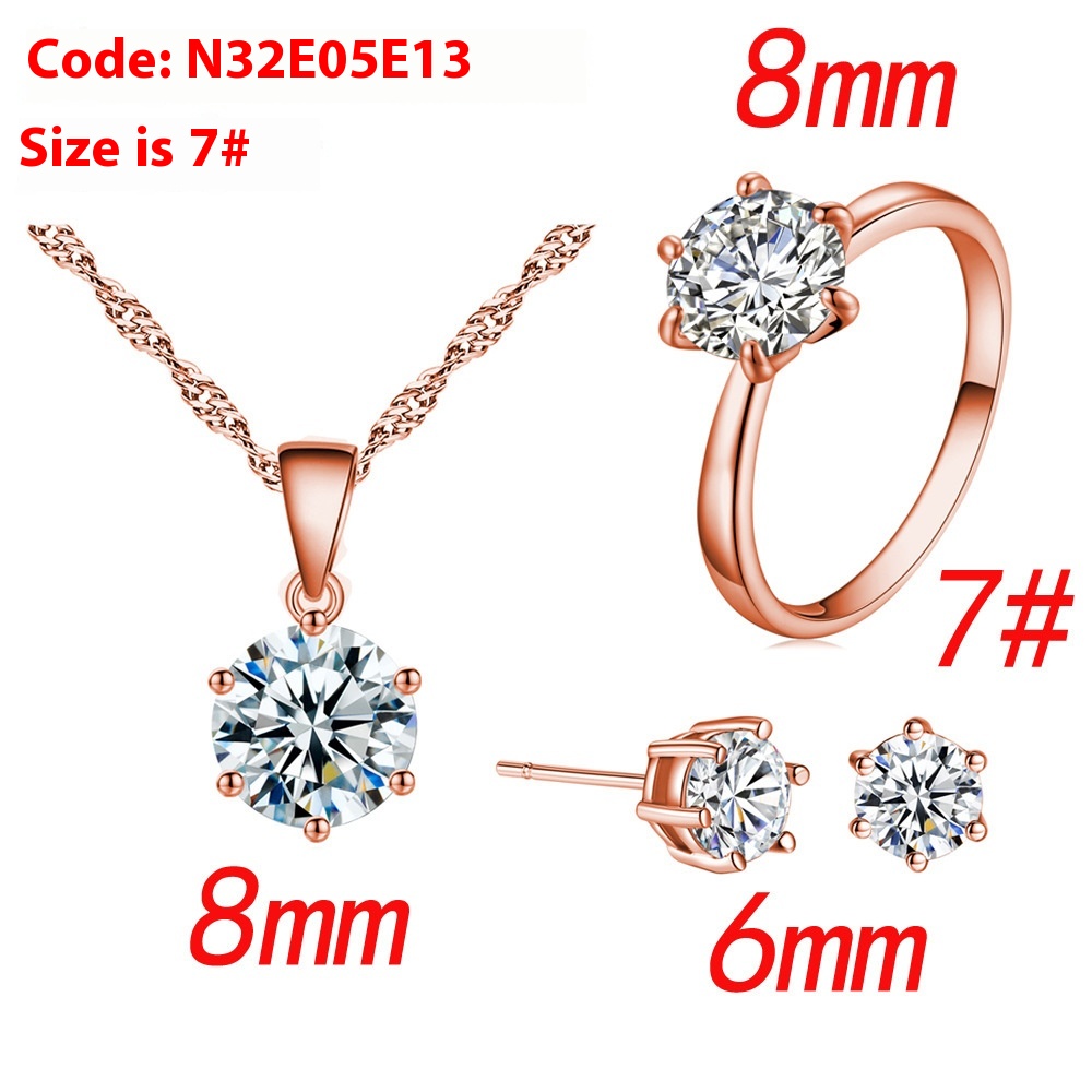 Elegant Six-Claw Color Zircon Necklace, Ear Studs, and Ring Wedding Set - Image 20