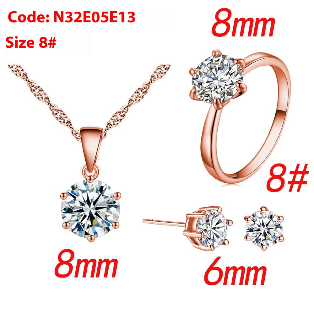Elegant Six-Claw Color Zircon Necklace, Ear Studs, and Ring Wedding Set - Image 21