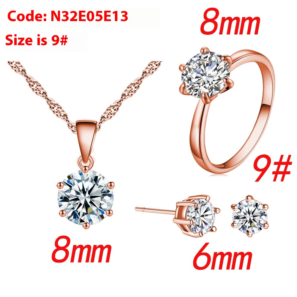 Elegant Six-Claw Color Zircon Necklace, Ear Studs, and Ring Wedding Set - Image 23