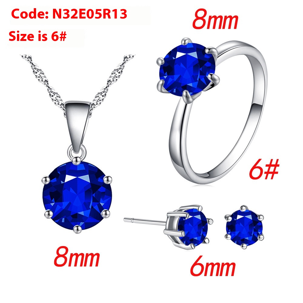 Elegant Six-Claw Color Zircon Necklace, Ear Studs, and Ring Wedding Set - Image 35