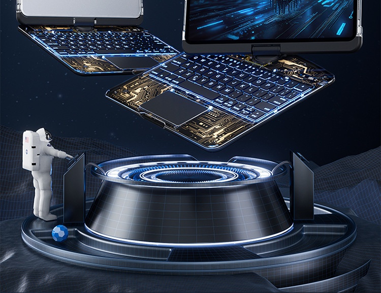 360-Degree Swivel Clear Keyboard Case for iPad Smart Trackpad - Bluetooth-Compatible with Pen Slot - Image 5