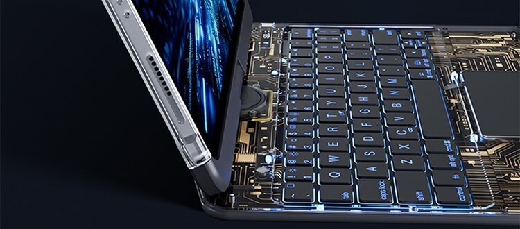 360-Degree Swivel Clear Keyboard Case for iPad Smart Trackpad - Bluetooth-Compatible with Pen Slot - Image 9