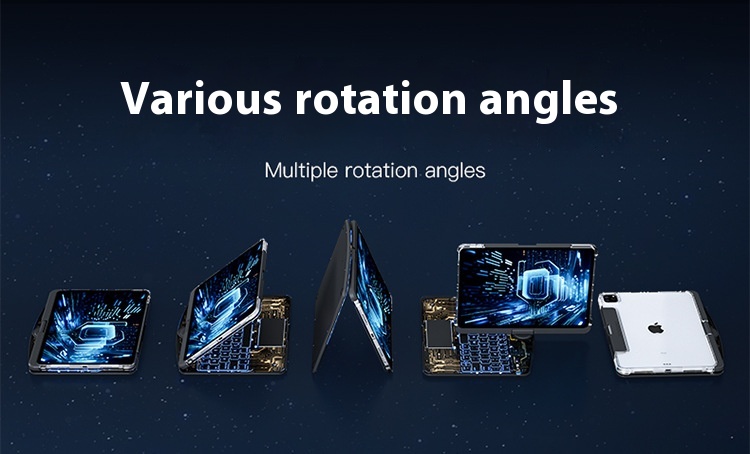 360-Degree Swivel Clear Keyboard Case for iPad Smart Trackpad - Bluetooth-Compatible with Pen Slot - Image 10