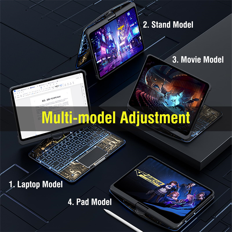 360-Degree Swivel Clear Keyboard Case for iPad Smart Trackpad - Bluetooth-Compatible with Pen Slot - Image 18
