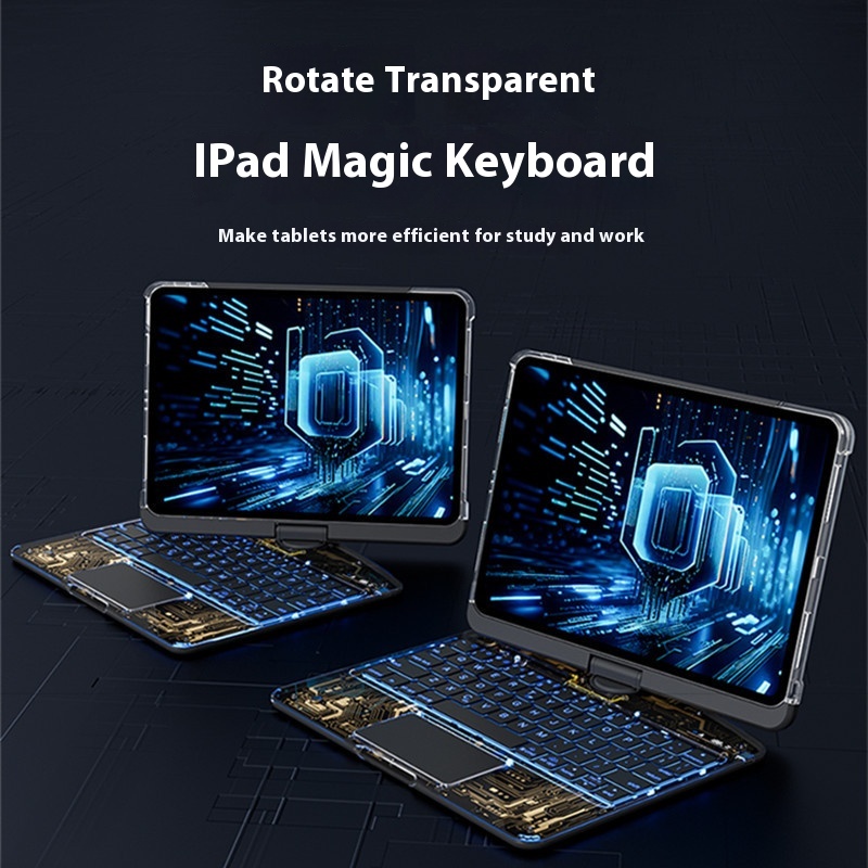 360-Degree Swivel Clear Keyboard Case for iPad Smart Trackpad - Bluetooth-Compatible with Pen Slot - Image 23