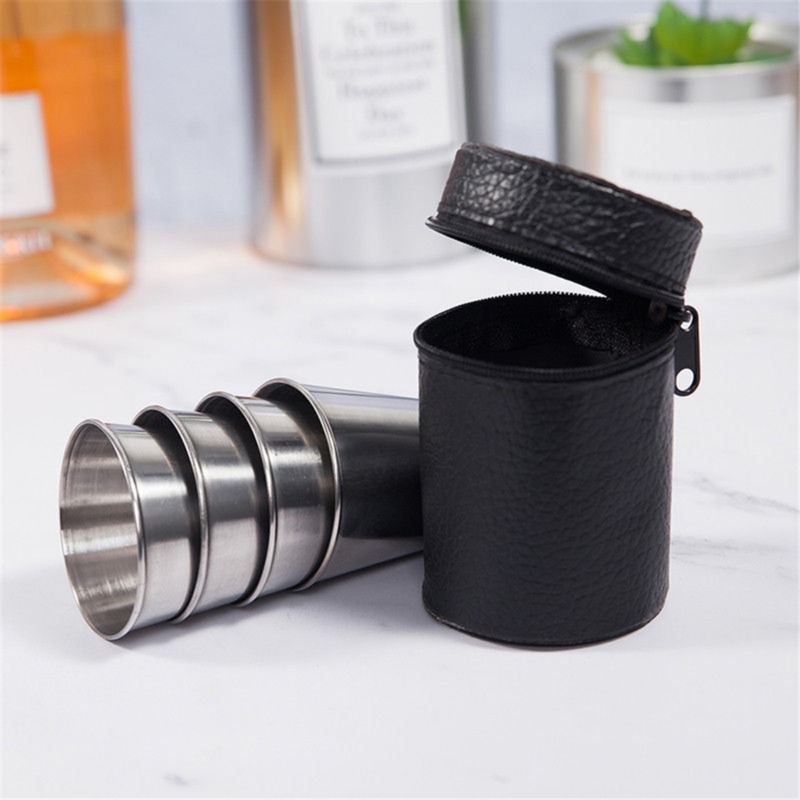 Durable 30 Ml Stainless Steel Insulated Outdoor Carry Tass-Free PU Leather Cup Cover - Image 16