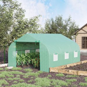Outdoor Walk-In Tunnel Greenhouse 11.5 X 10 X 6.5 with Roll-Up Windows & Zippered Door - Durable PE Cover in Green